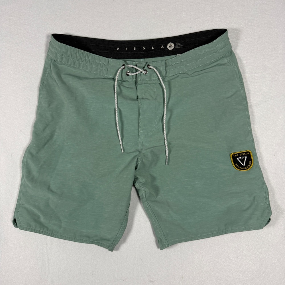 Vissla Board Shorts Sz 33 Green Recycled Cocotex Stretch Swim Trunks Brotherhood